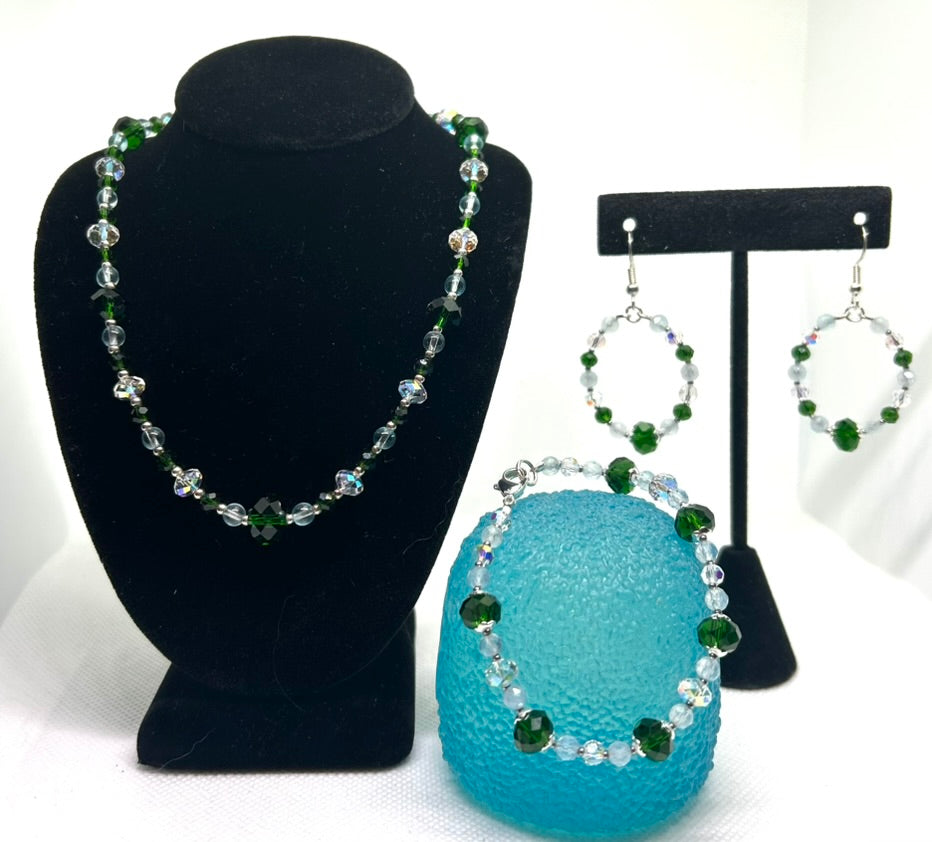 Aquamarine, Austrian Crystal, and Sterling Silver Set