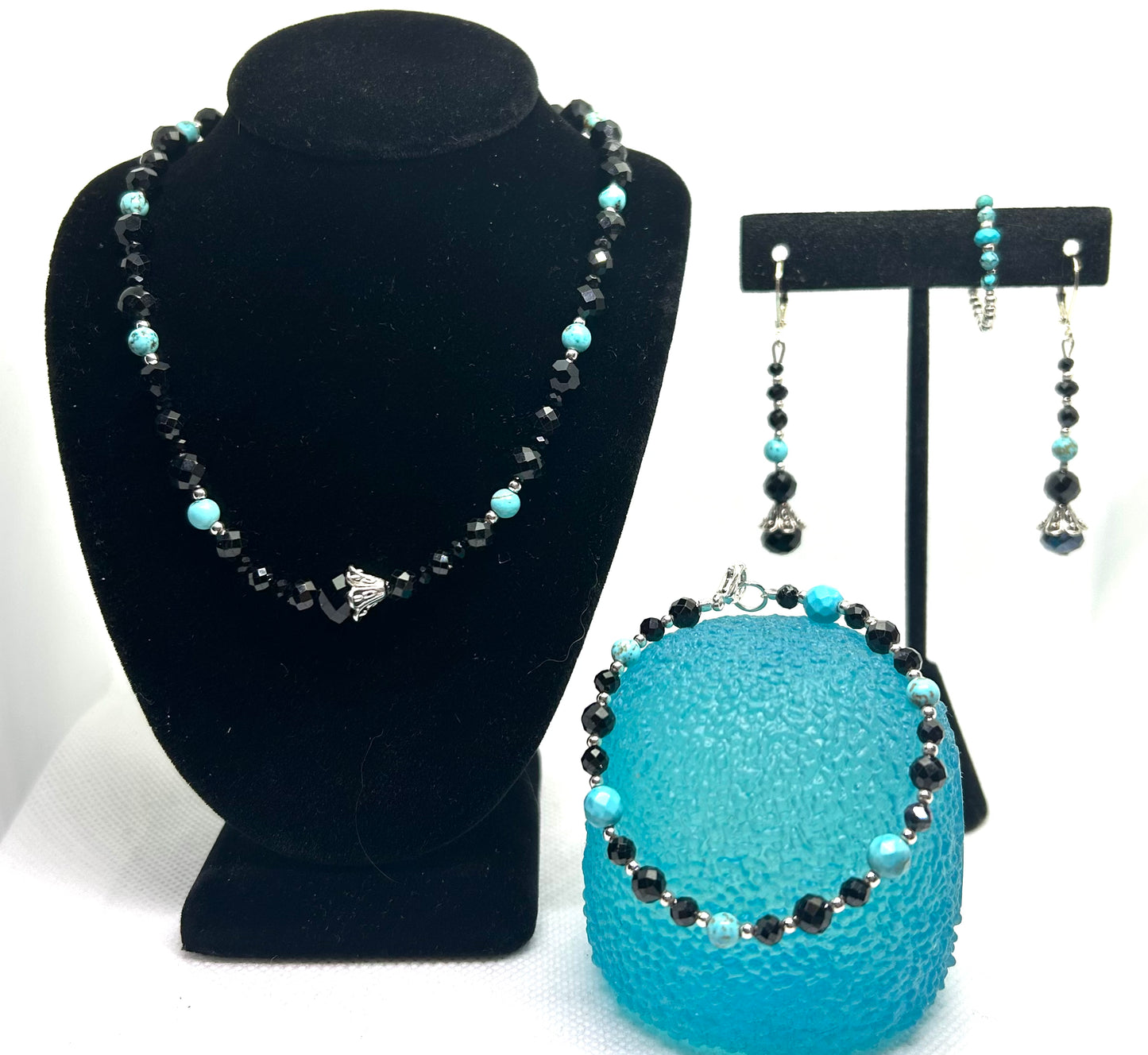 Turquoise, Black Spinel, Black Tourmaline, and Sterling Silver Set