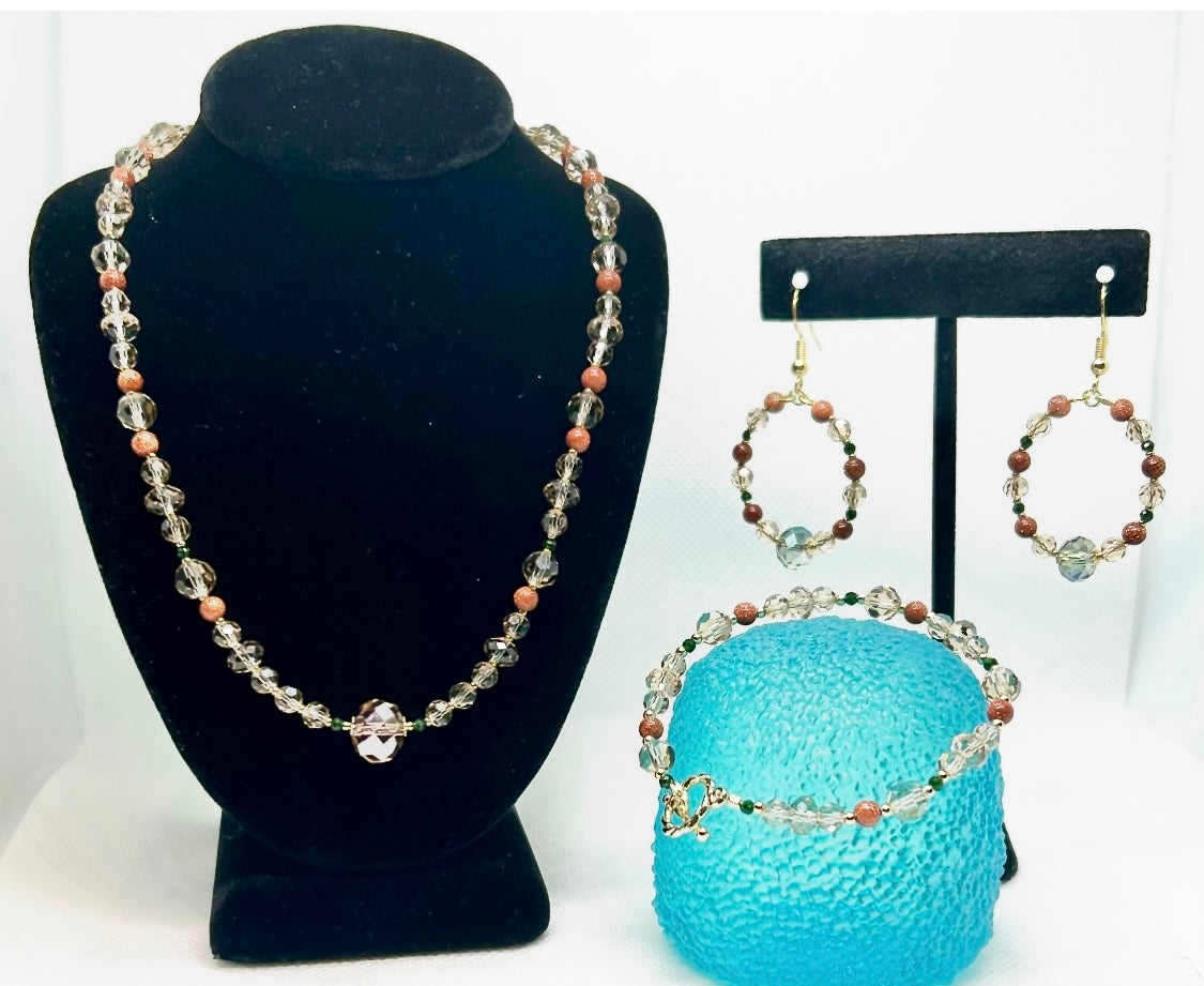 Sandstone, Austrian Faceted Crystal and Gold Set