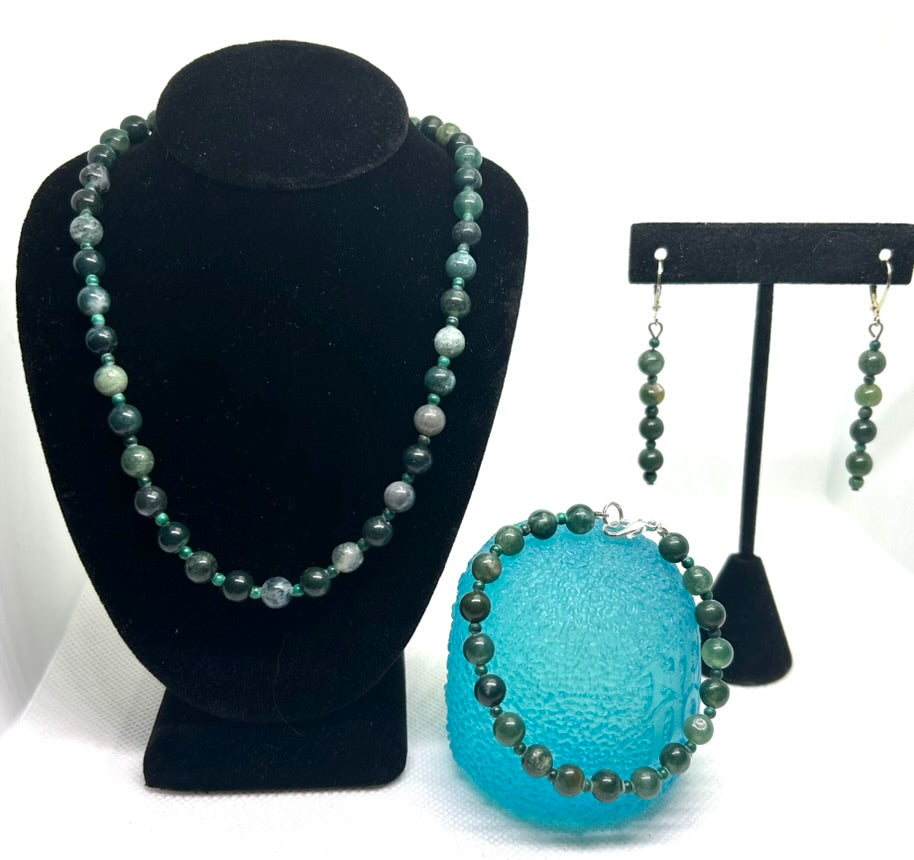 Smooth, Moss Green Agate Set