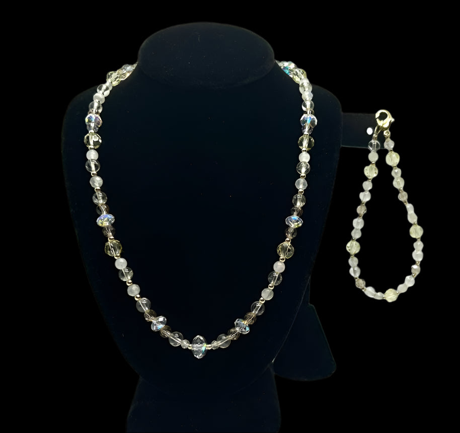 Austrian Crystal, Smooth Moonstone, Faceted Citrine, and Gold