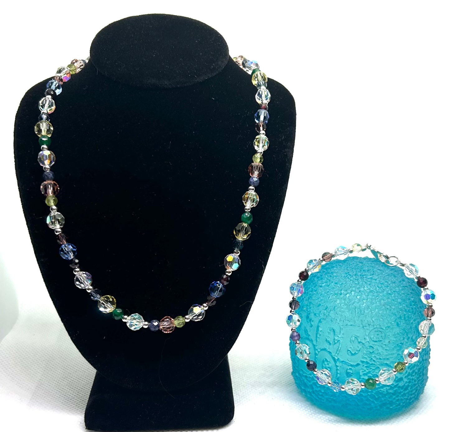 Multi Colored Austrian Crystal, Sterling Silver, and Gemstone Set