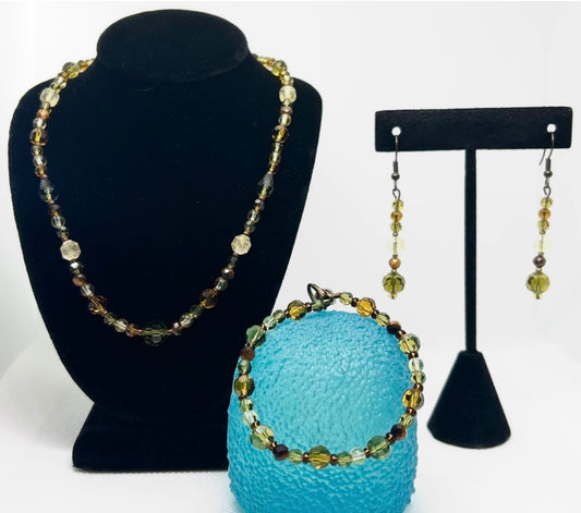 Tigers eye, Austrian Crystal, and Faceted Citrine Set